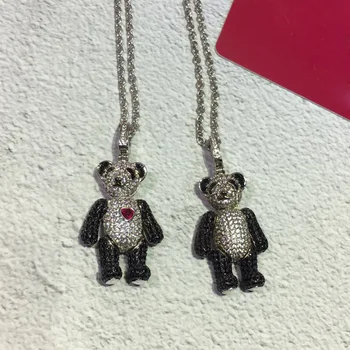 

High Fashion Luxury Zircon Lovely Panda Pendant Necklace For Women Men Black White Silver Color Chain Fine Jewelry
