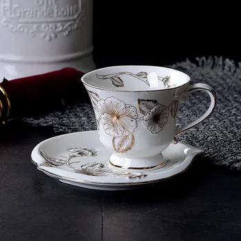 

European Golden Flower Coffee mug with dish Creative breakfast milk cups,Couples Mug Coffee Water mugs Cute Breakfast Cup