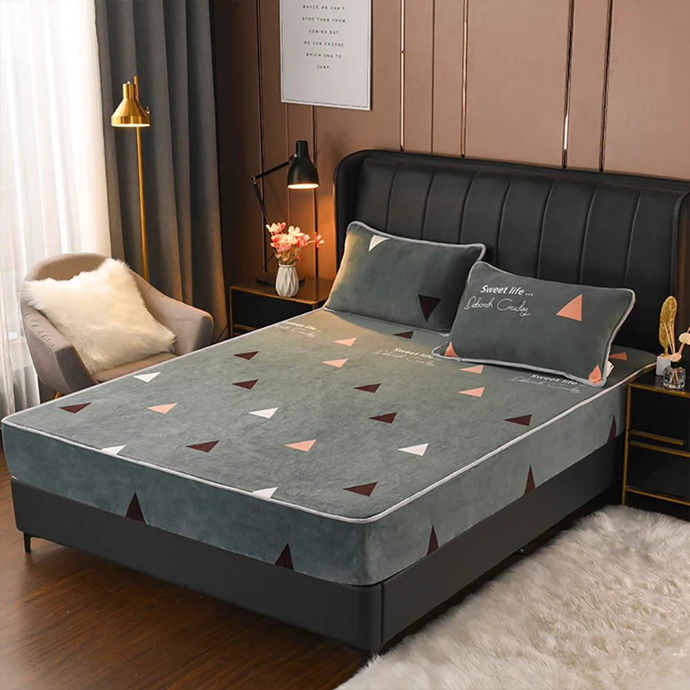

Super Warm Machine Washable Flannel Elastic Fitted Sheet Quilt Cover Bed Cover 2 Pillow cases Suitable For Queen Size