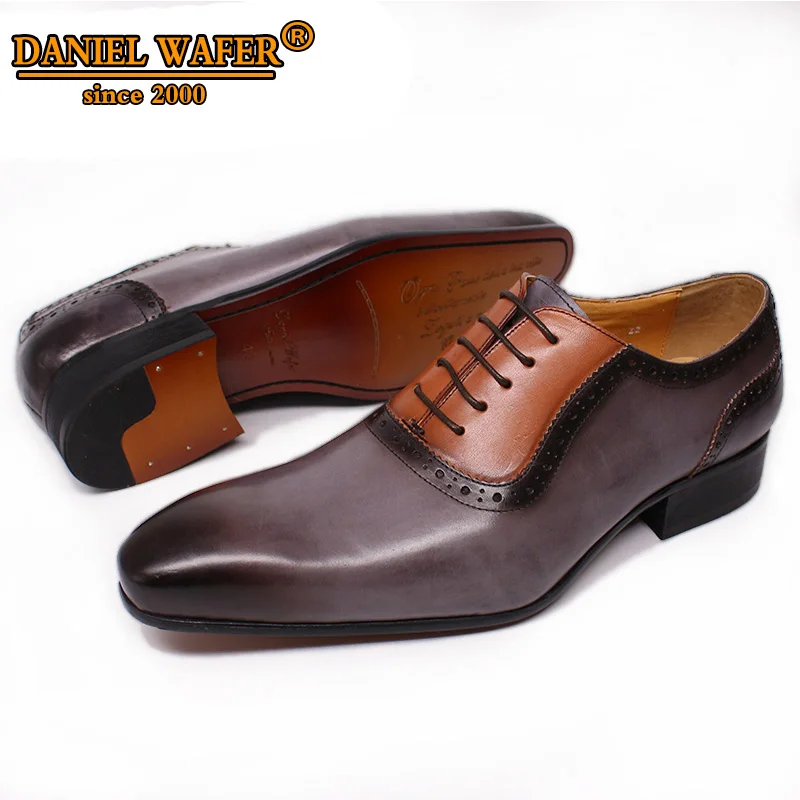 LUXURY DESIGN LEATHER SHOES MEN OFFICE WEDDING DRESS SHOES GRAY HAND-POLISHED LACE UP POINTED TOE FORMAL OXFORD SHOES FOR MEN