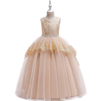 

Girls Wedding Pearl Girl Dresses for Princess Ball Gown Dress Elegant Birthday Party Evening Dress Long Formal Pageant Vestido