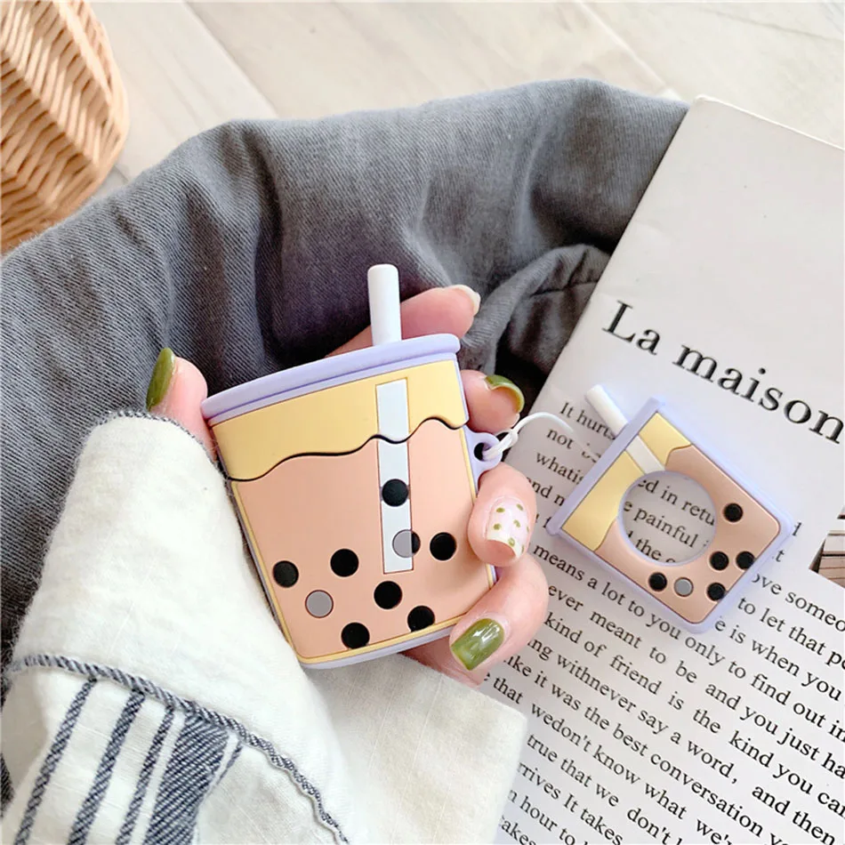 Милый зыбучий песок пузырьковый чай для Airpods чехол мягкий силиконовый беспроводной Bluetooth наушники Защитная крышка с палец кольцо ремень