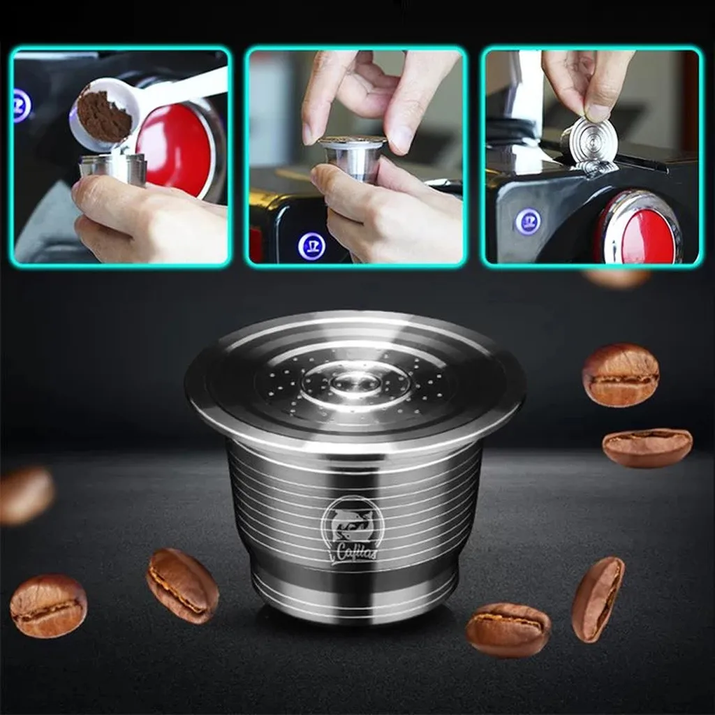 Многоразовая капсула для кофе из нержавеющей стали фильтровальная капсула Экологически чистая 1 шт. кофейная капсула+ 1 шт. ложка+ 1 кисть для ПК