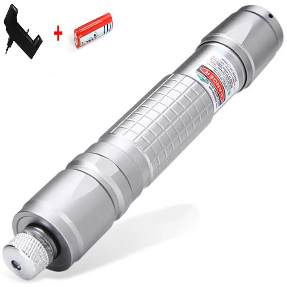 Silver laser B Высокая Мощная зеленая лазерная указка 5 МВт Лазеры прицел лазер ручка горящая спичка с лазерами+ аккумулятор 8650+ зарядное устройство+ коробка - Цвет: Silver laser B