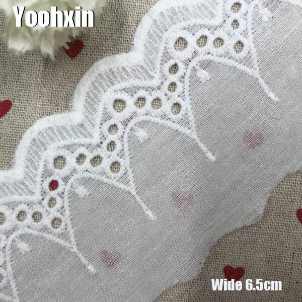 

6.5cm wide NEW cotton Embroidery White flower lace fabric trim ribbon DIY sewing applique collar dress guipure wedding decor