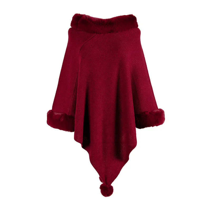 Luxury Brand Faux Fur Womens Poncho Wrap O-neck Fur Collar Female Shawl Solid Knit Scarves for Women Loose Batwing Sleeve Capes