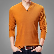 Весенний осенний мужской свитер с длинным рукавом, мужской повседневный вязаный модный однотонный базовый свитер с v-образным вырезом