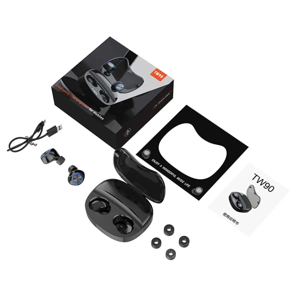 TW90 Wireless Headphones Earbuds Wireless Earphones Sports Waterproof HIFI Stereo Headset Earphone With Mic