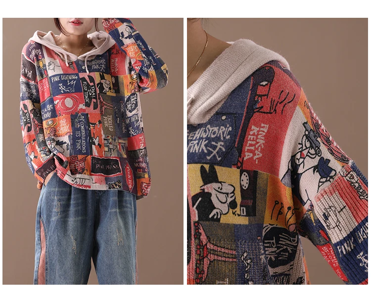 Max LuLu Новинка зима корейский стиль модная Женская толстовка с рисунком женские свитера с капюшоном винтажные вязаные пуловеры плюс размер