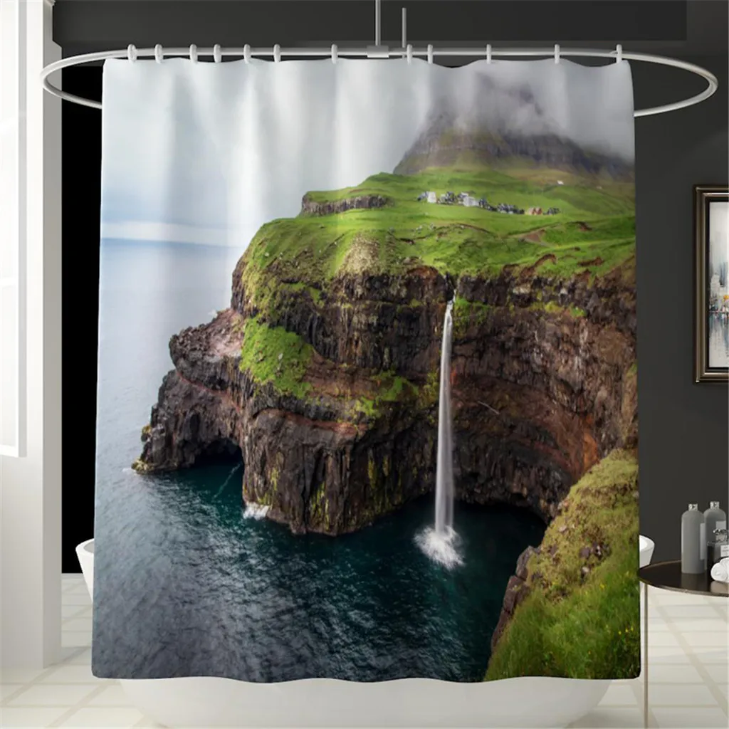 Mountain Landscape Print Shower Bathroom Mat and Shower Curtain Four-Piece Set household accessories for bathroom shower set