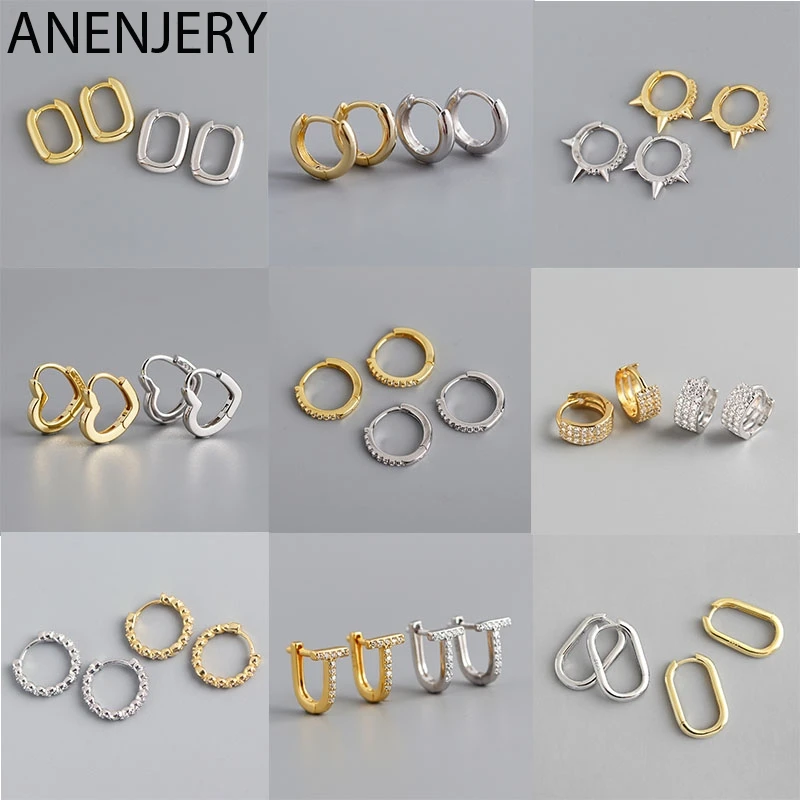ANENJERY aro-pendientes de plata de primera ley diseño geométrico para mujer, aretes pequeños, aros pequeños, plata esterlina 925, estilo francés, Punk, Hip Hop, fiesta