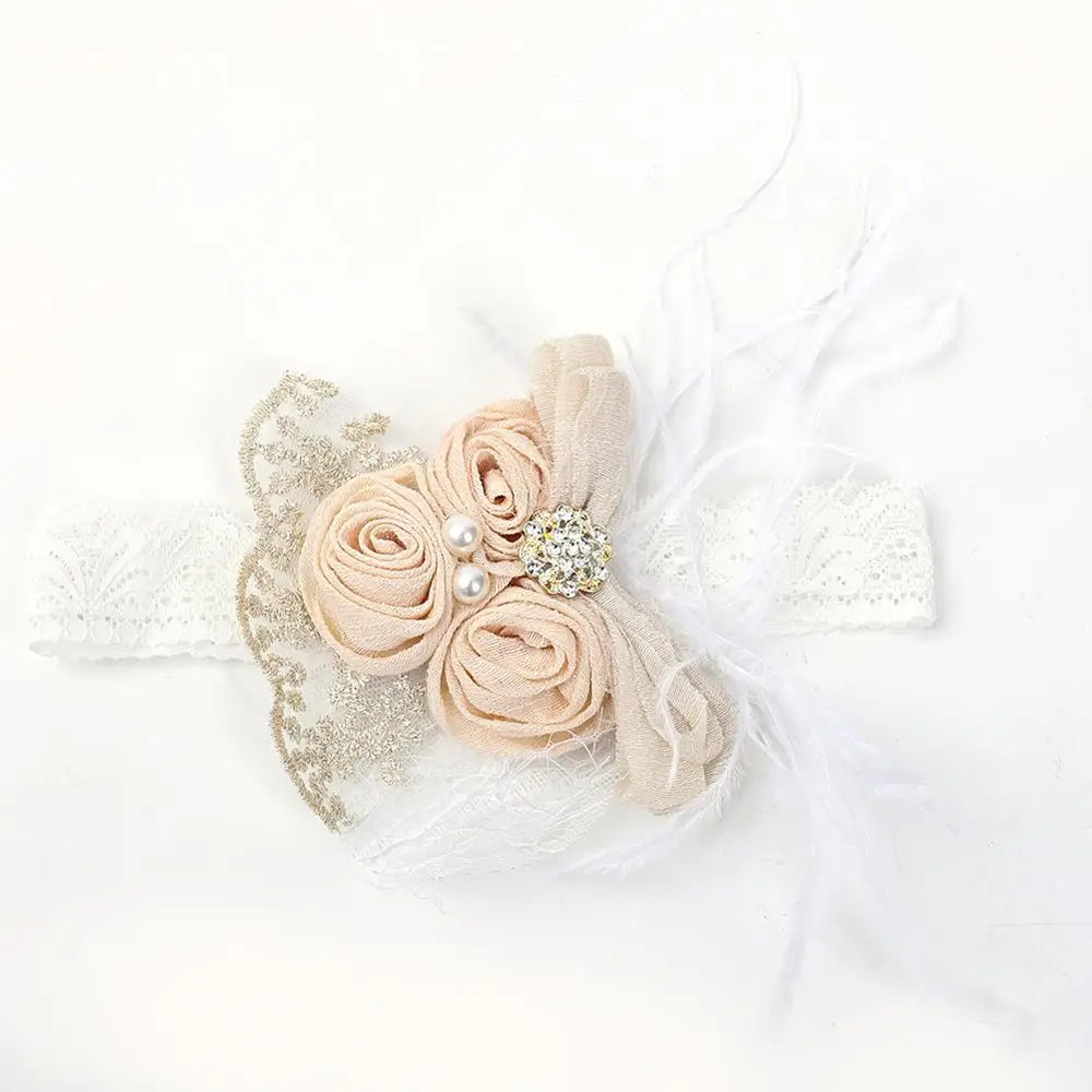 Satin Flower Feather Baby Headband White Lace Rhinestone Pearl Princess Girls Hair Band Vintage Fashion Newborn Accessories hair accessories hair bands hair headband accessories baby headband set