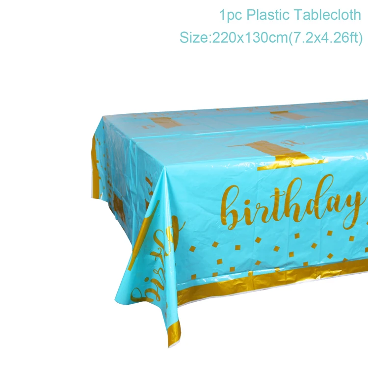 Huiran, голубой, розовый, одноразовые столовые приборы с горячей штамповкой, тарелка для первого дня рождения, вечерние украшения для девочек и мальчиков - Цвет: Blue Tablecloth