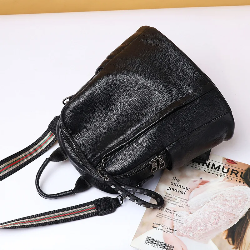 Women Backpack Cowhide Genuine Leather Vintage Knapsack Colleague Girls Student School Bag Lady Travel Packsack Shoulder Bags 4