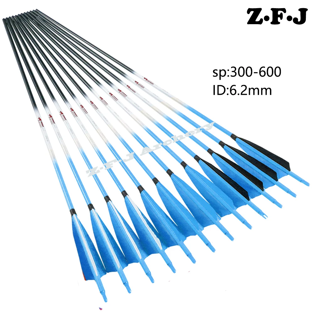 

Linkboy Archery 6pcs Carbon Arrows Spine 300 340 400 500 600 5 inch Turkey Feather Traditional Bow Hunting accessories Blue
