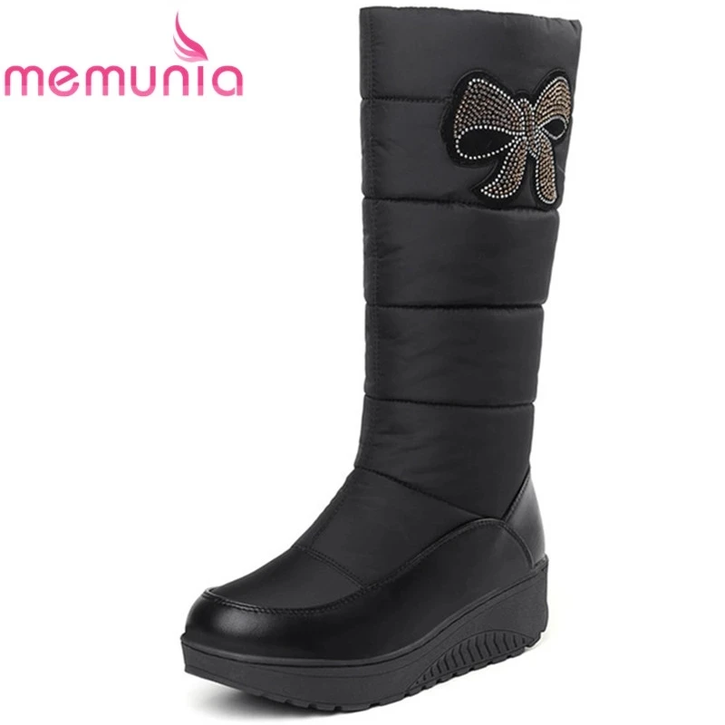 MEMUNIA Snow boots women platform shoes woman winter boots keep warm mid calf boots down PU leather rhinestone half boots