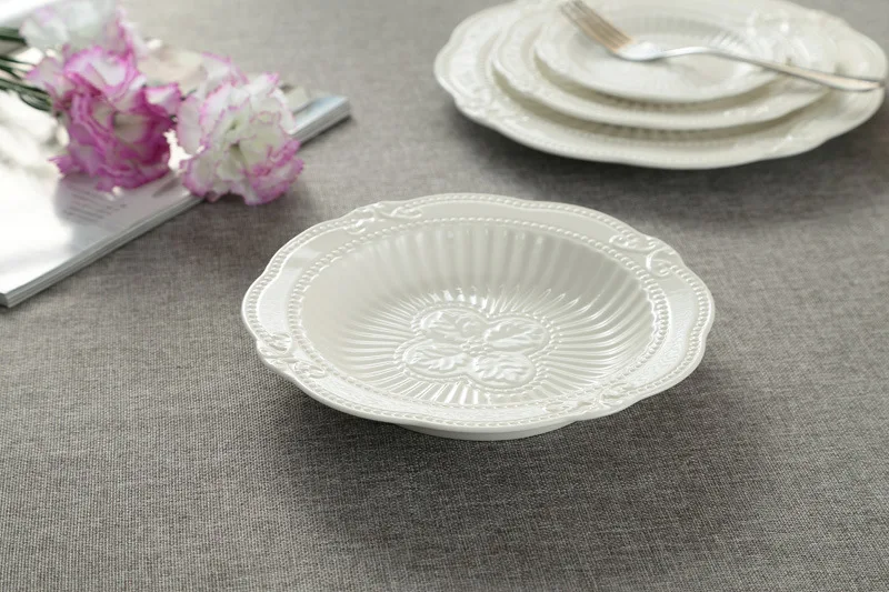 Прямая новая Ретро керамическая тарелка дворцовый барокко тисненая Суповая тарелка лист узор проверка домашнего хранения декоративная тарелка