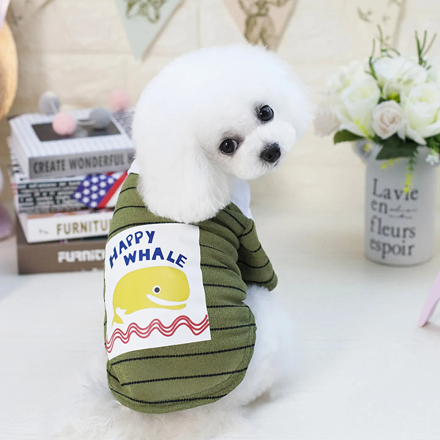 Весенняя и летняя одежда для отдыха, удобная дышащая и модная Милая полосатая футболка с Китом, одежда для маленьких собак