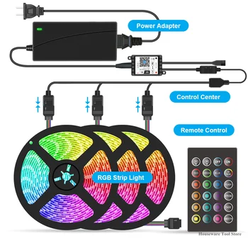 

5/10M WiFi Lights Strip Set 5050 NO Waterproof LED Strip Light RGB SMD 2835 Flexible US/EU Plug Bluetooth Control LED Lamp New
