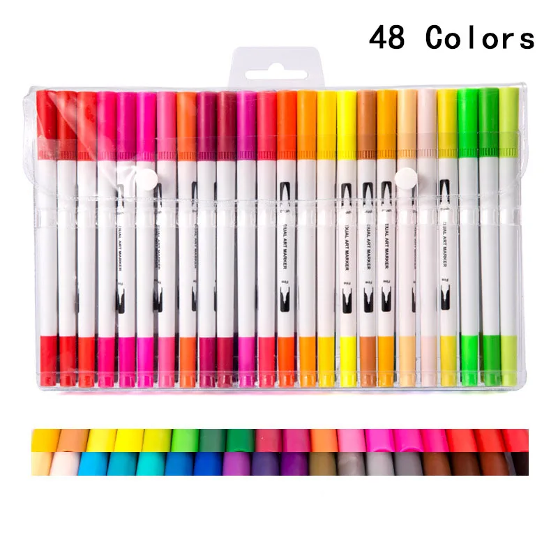 

Line Colored pen set Drawing Brush head Crafts DIY 24/36/100Colors Water Based Dual Head Marker Durable