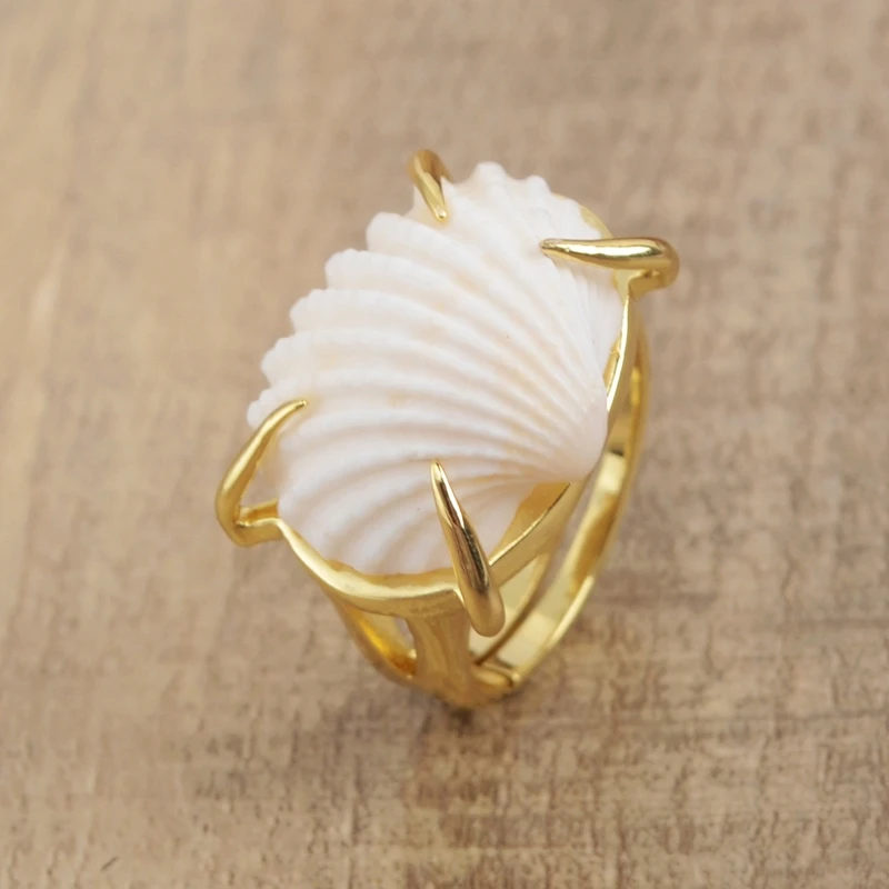 

Dropship Shell Rings Natural Scallops Shell Women Ring Jewelry Fan Shell Fashion Rings for Women Gift Girls Party Rings ZG0426