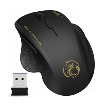Ratón inalámbrico para ordenador, periférico ergonómico, óptico, con receptor USB, 6 botones