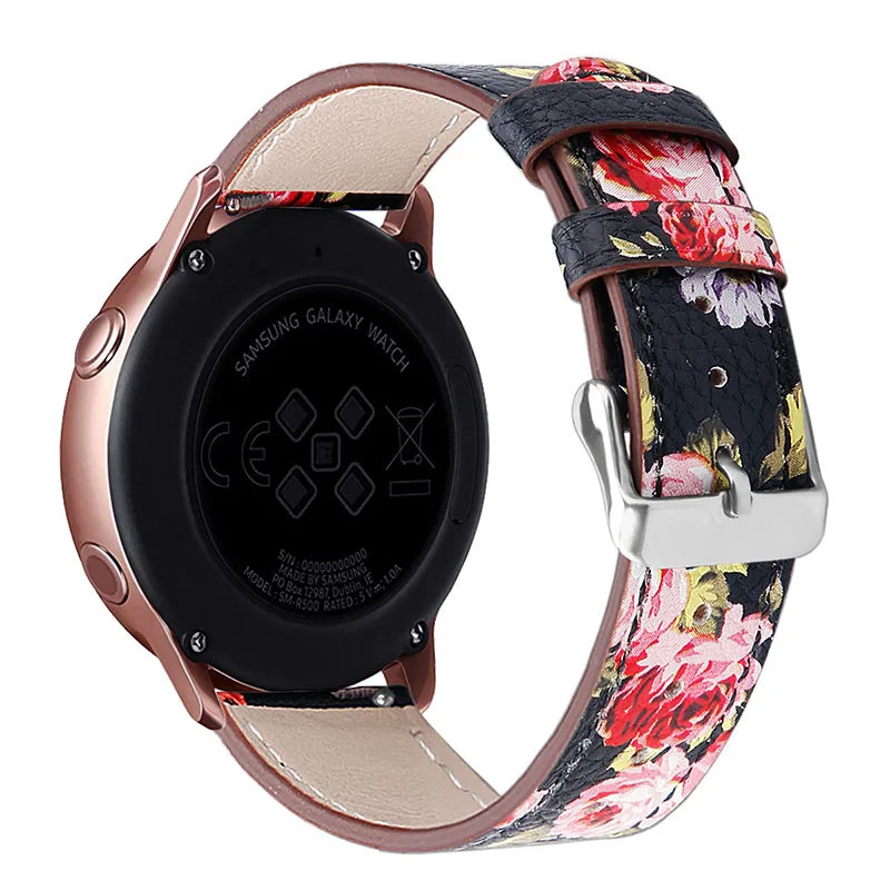20 мм браслет из натуральной кожи ремешок для часов samsung galaxy watch active gear S2 для Amazfit bip браслет спортивные повязки - Цвет: Pink flower