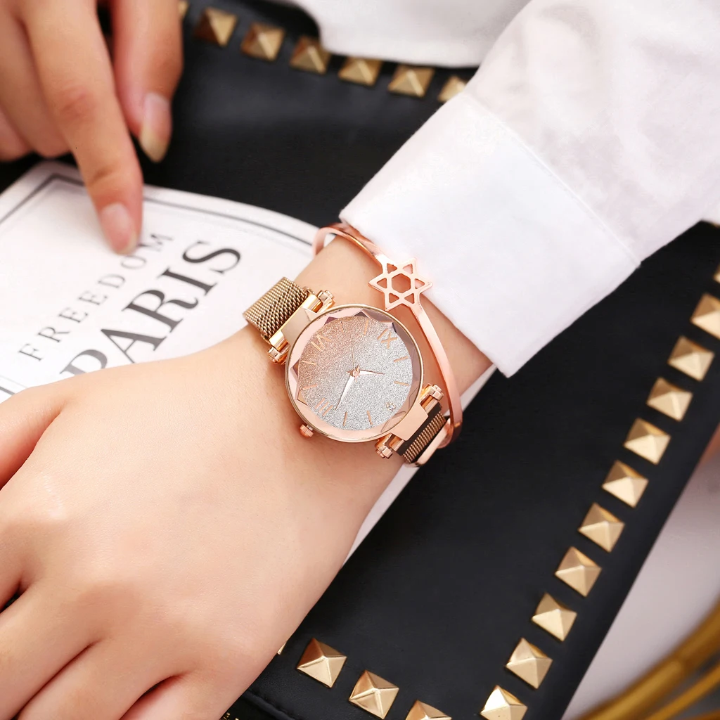 Горячие модные женские магнитные пряжки градиент звездное небо часы ROMA роскошные женские кварцевые часы из нержавеющей стали подарок