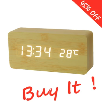 

Alarm Clock LED Wooden Watch Table Voice Control Digital Wood Despertador USB/AAA Powered Electronic Desktop Clocks