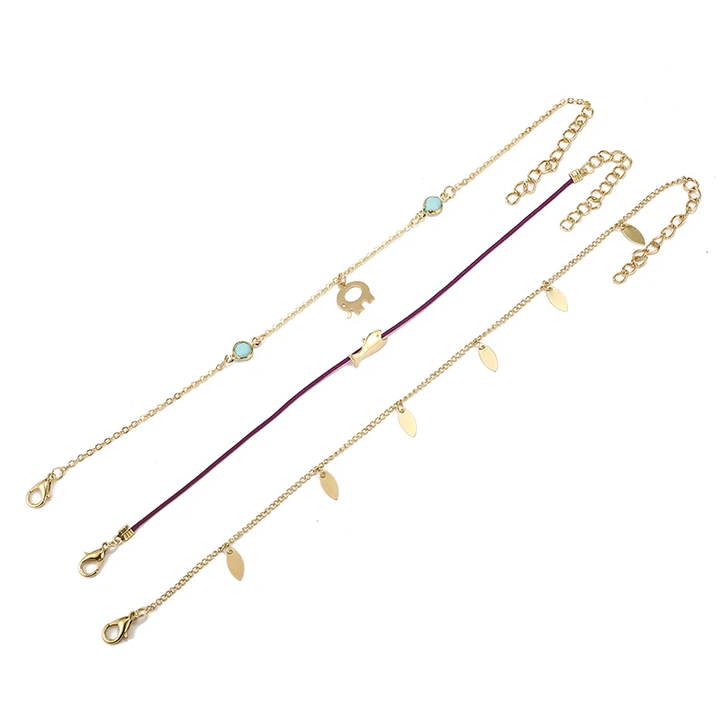 Tocona Simple Gold Chain Elephant fish Leafs Pendant Anklets Set for Women Fashion Beach Ankle Chain Foot Jewelry 8783