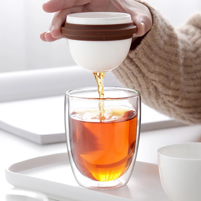 Креативные портативные чайные наборы, керамические стеклянные чайные чашки для путешествий на открытом воздухе с чайными листьями, контейнер, набор чайных чашек