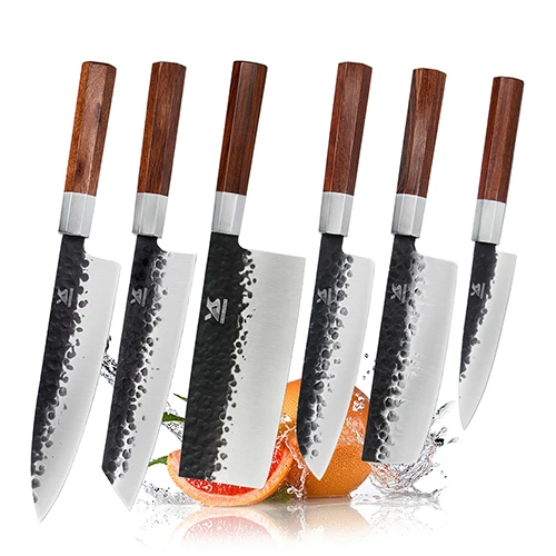 6 pcs knife set Набор кованых ножей BIGSUNNY, набор кухонных ножей с восьмиугольной ручкой, многоцелевой набор ножей для шеф-повара, нержавеющая сталь - Цвет: 6 pcs knife set