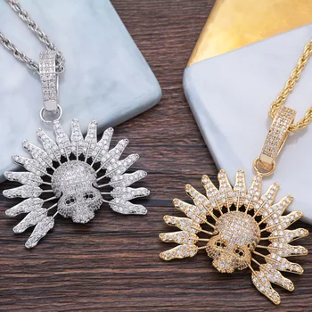 

Men's CZ Skull Pendant Necklace Women Punk Gold Chokers Necklaces Crystal Luxury Hip Hop Jewelry Gift