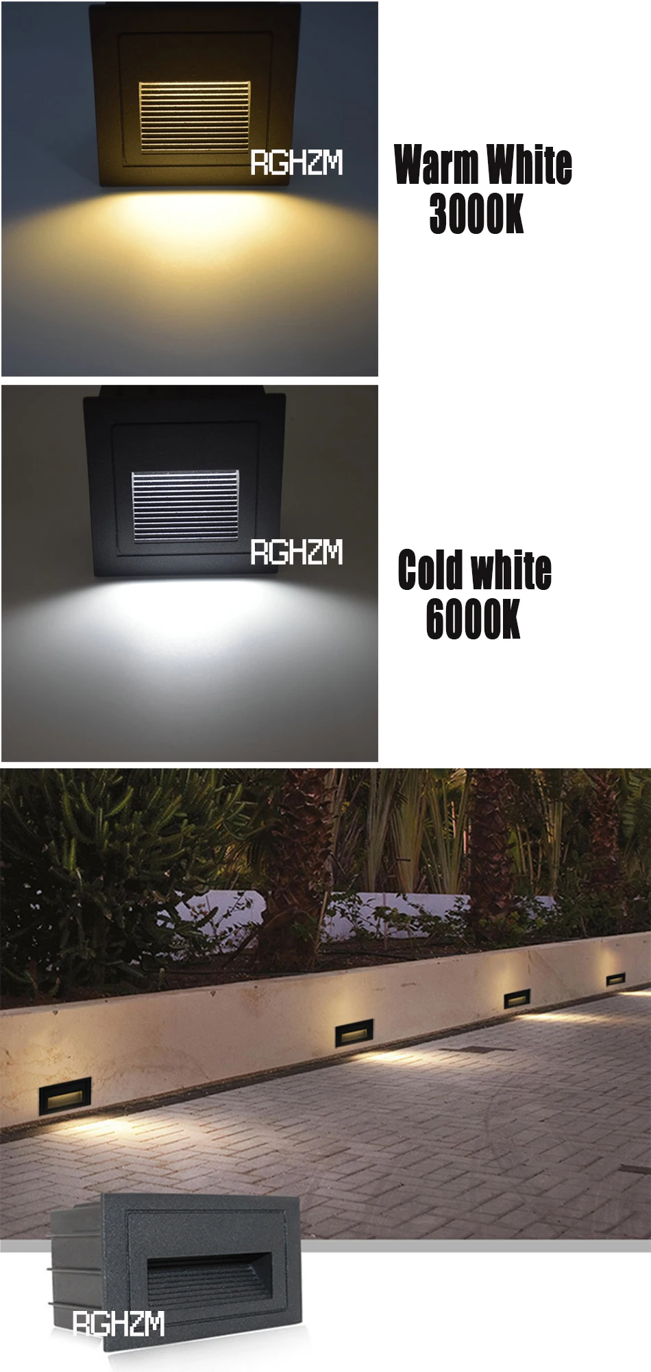 Description Picture 5 of itemOutdoor Led Stair Step Light 3W 5W Waterproof Recessed Wall Corner Light LED Footlight For Landscape Pathway Stairway 220V DC12V