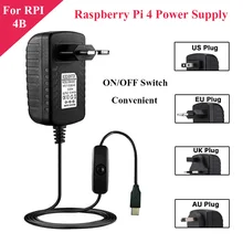 5V 3A Raspberry Pi 4 Power Supply with ON/OFF Switch EU US UK AU USB-C Power Adapter Charger for Raspberry Pi 4 Model B 4B