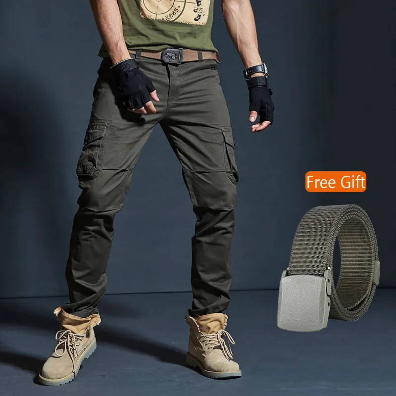 AKSR мужские большие размеры гибкие камуфляжные брюки Карго карманы военные тактические брюки беговая дорожка брюки комбинезоны мужские - Цвет: Army green