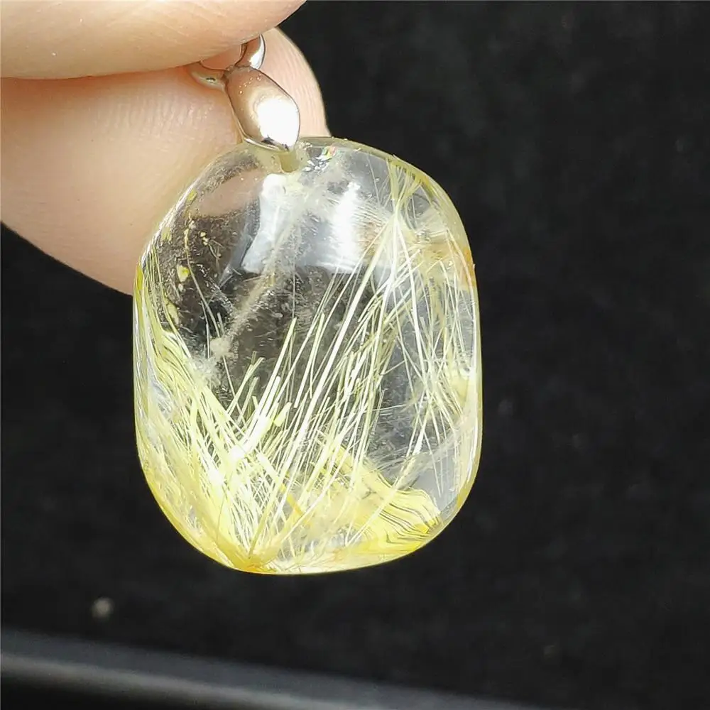 23x18x9m Natural Gold Rutilated Quartz Pendant 20x16x9mm Rectangle Gemstone Party Gift Crystal Stone Necklace AAAAA