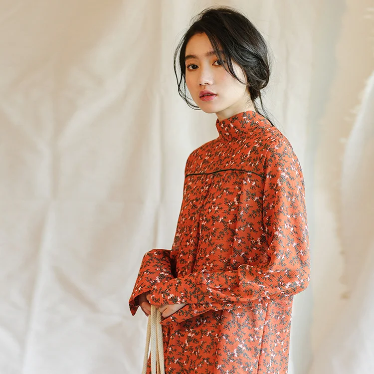 

Vintage Floral Long Sleeve Chiffon Blouses Women Spring Summer Thin Flowers Blouses Tops