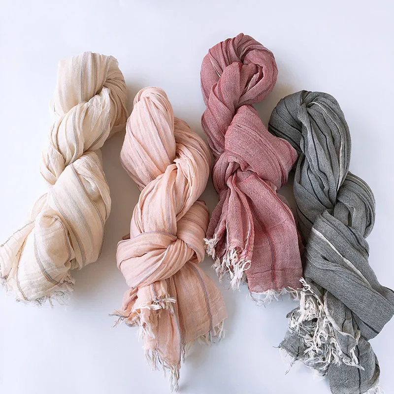 

Women Scarf Autumn Stripe Cotton Wraps Accessory Long Wraps Gift