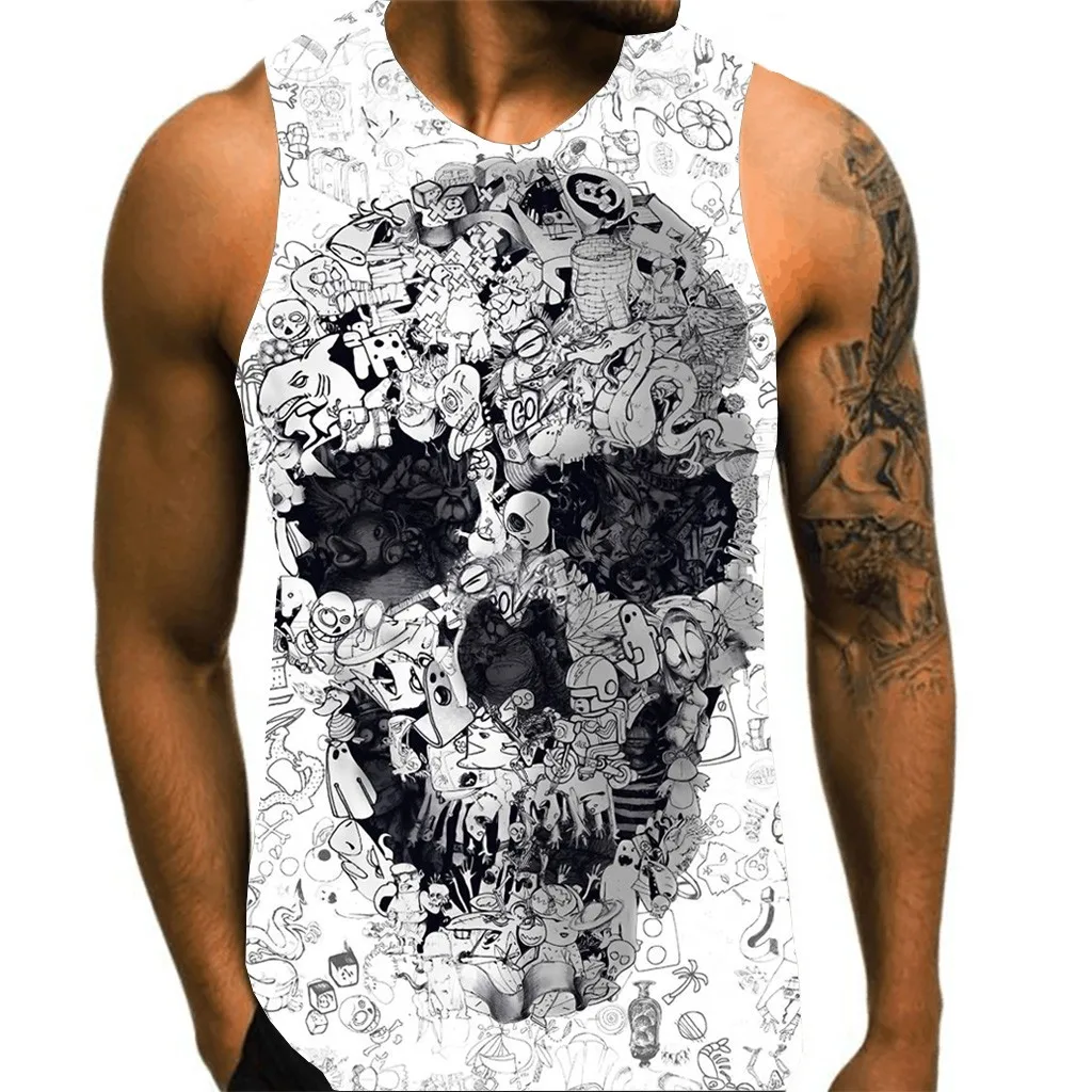 

Explosion Men's Print Vest New Taro Print Round Neck Sleeveless Tops Fashion Casual Daily Sports Street Comfort Arriba #B