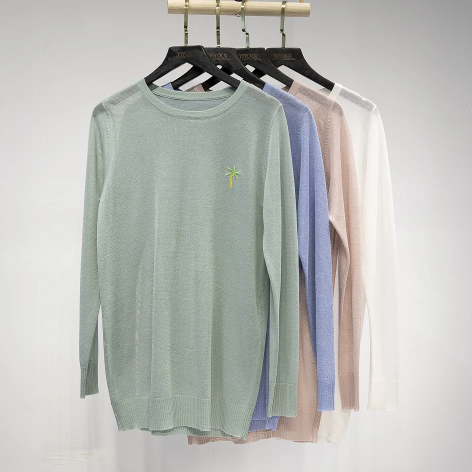 

YIYOU O-Neck Long Sleeve Knitted Pullover Slim Fit Mesh Tops