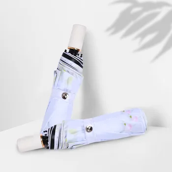 

Flower umbrella Black Coating sunscreen sunny umbrella rain woman three folding umbrella female princess Paraso Gift
