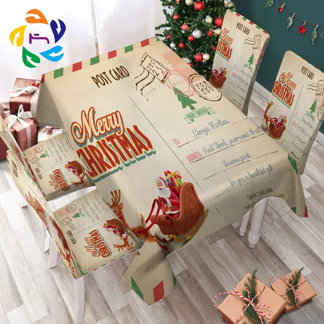 BeddingOutlet Christmas Postcard Tablecloth Waterproof Table Cloth for Dining Room Watercolor Cover | Дом и сад