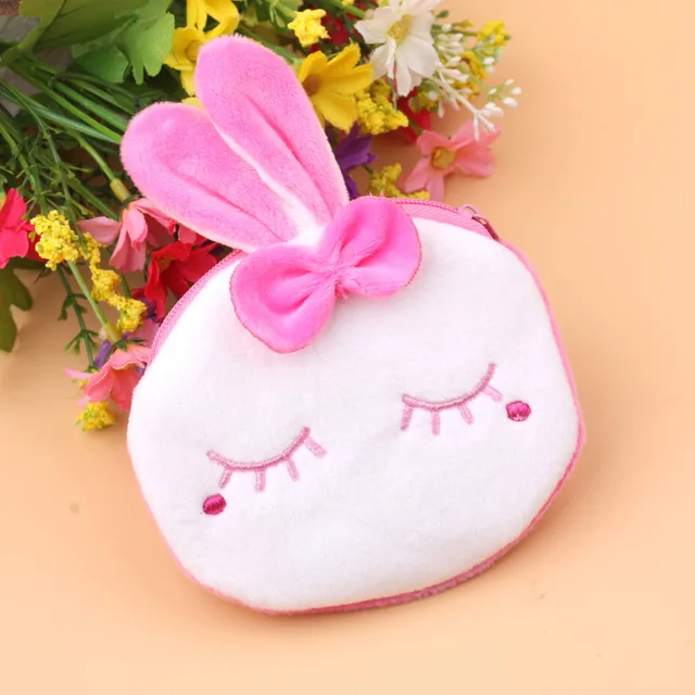FUDEAM Soft Plush Panda Dog Rabbit Monkey Cartoon Women Coin Purse Mini Cute Zipper Girls Coin Wallet USB Cable Bag Key Wallets White Bowknot Rabbit