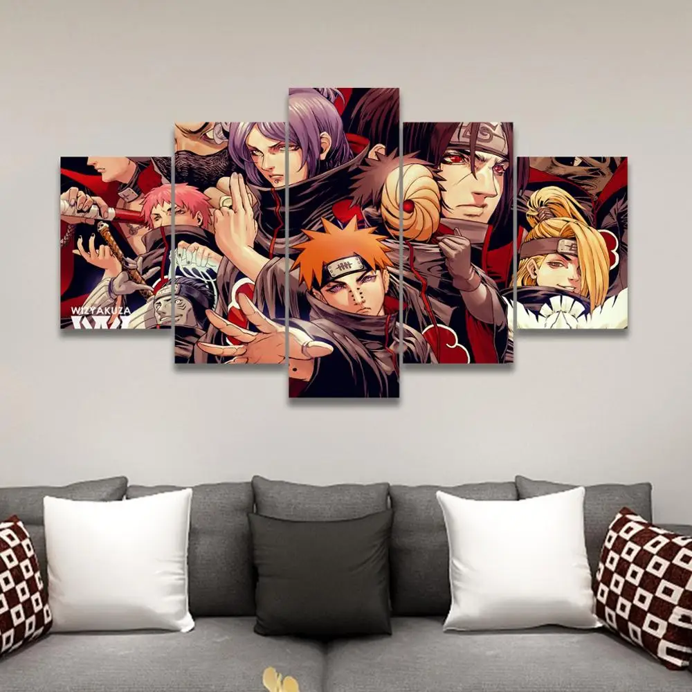 Stampe e Quadri su Tela 5 Pezzi Naruto Anime Camera da Letto Wall Art Akatsuki Poster Wall Art Uchiha Animazione Gioco Poster Decorazione per La Casa Senza Cornice Taglia A 