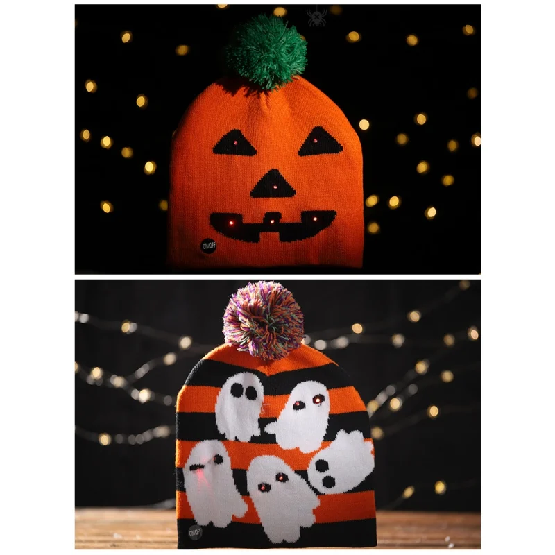 

Halloween Glowing Knit Cap Pumpkin Ghost Child Adult Hat For Decoration Party Supplies Halloween