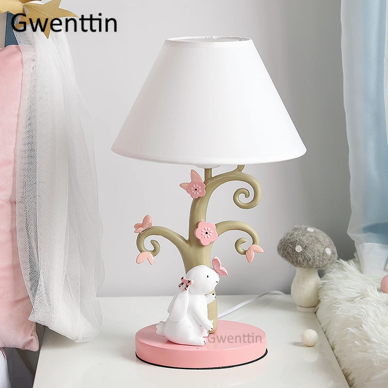Мультяшные настольные лампы для девочек, светильник в виде кролика, современный светодиодный Настольный светильник, Светильники для детей, прикроватная лампа для спальни, домашний декор E27