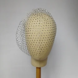 Fascinator Full Rhinestone Luxury Head Veil White Ivory Black Hard Net Velo Corto de Novia Comb birdcage veil шляпка с вуалью