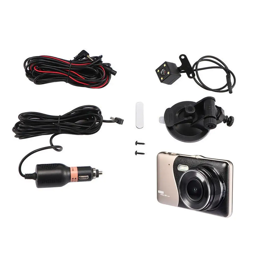 4 дюйма ЖК дисплей Экран 170 градусов Dash Cam Двойной объектив HD 1080P Камера
