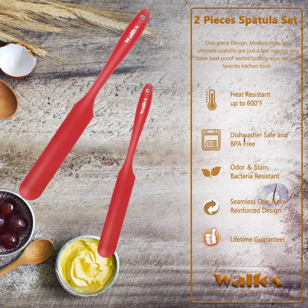 Set of 2 Silicone Spatula Red High Heat Resistant Kitchen Spatulas Non-Stick Spatula Baking Cooking WALFOS
